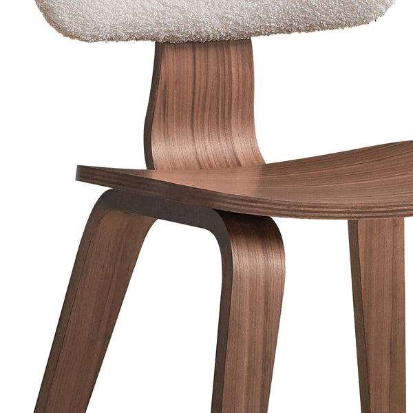 English Elm White Boucle Walnut Side Chair Set of 2 — Curved Tapered Wood Legs, Upholstered Back for Comfort & Style B062P209233