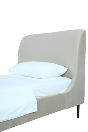 English Elm Twin Velvet Upholstered Bed with Arched Headboard and Sleek Metal Legs for Bedroom Black+Cream B365S00153