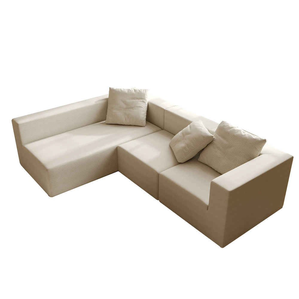 English Elm L Shaped Modular Sectional Sofa - 110" Corduroy Couch With Deep Seats & Movable Ottoman For Comfort W3670S00001