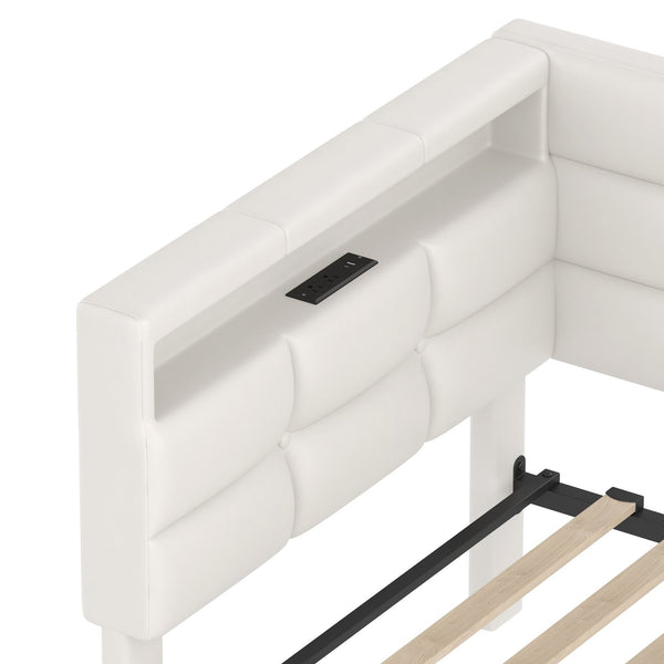 English Elm Upholstered Twin Daybed with 2 Under-Bed Drawers, Headboard Storage, USB-C Charging & LED Lights Beige 41.31 L x 21.42 W x 13.37 H N733P285121A