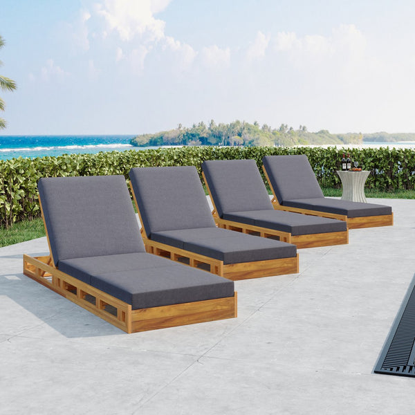 English Elm Christopher Knight Home® - Lounge Chaise Set - Durable Acacia Wood With Plush Triple-Fold Cushion For Ultimate Outdoor Relaxation N770P272405T_N770P208326G