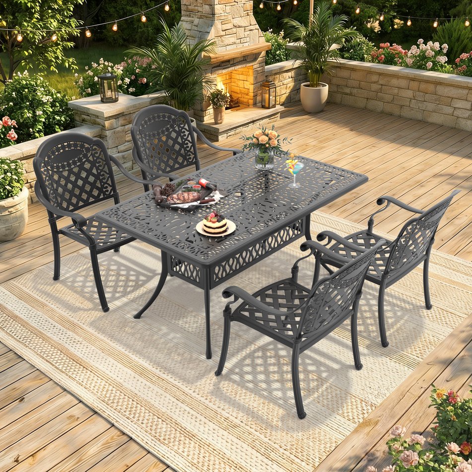 English Elm 5-piece Cast Aluminum Outdoor Dining Set with Ornate Patio Design and Weather Resistant Frame W1710S00568