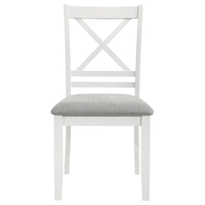 English Elm Prager Farmhouse 5-Piece Dining Set with Brown Rectangular Table, White Legs & Padded Fabric Chairs B062S01128