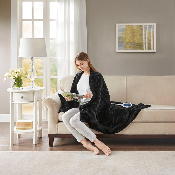 JLA Home Beautyrest - Faux Oversized Heated Throw with Ultra-Soft Faux Fur, Low-EMF Secure Comfort Heat, 3 Levels, 5-Year Warranty BR50-0750