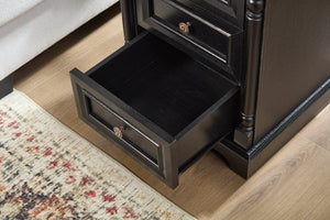 English Elm Farmhouse Rustic Nightstand with Built-in Charging Station Barn Wood Grain Storage Black W2393P324459