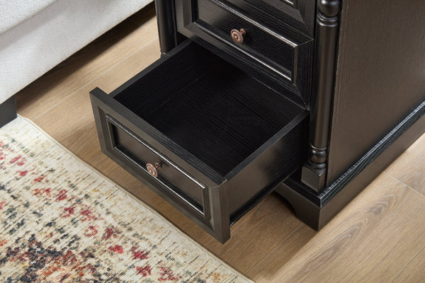 English Elm Farmhouse Rustic Nightstand with Built-in Charging Station Barn Wood Grain Storage Black W2393P324459