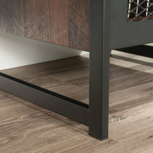 English Elm Narrow Bookcase - Modern Industrial Design In Warm Brown Finish With Adjustable Shelves & File Storage B356P367874