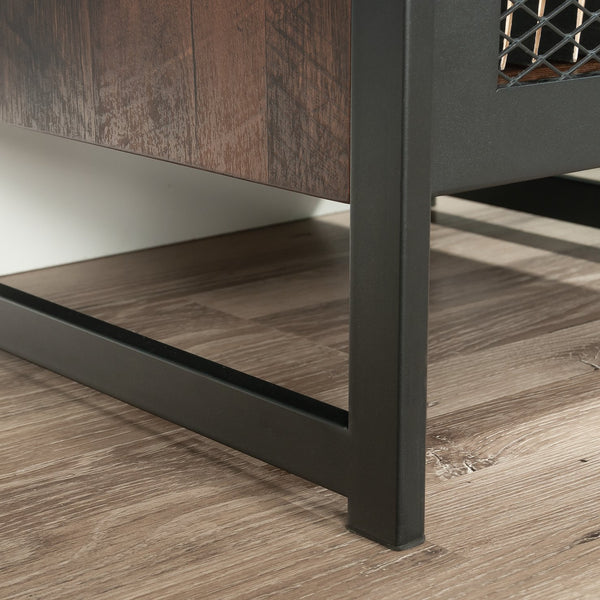 English Elm Narrow Bookcase - Modern Industrial Design In Warm Brown Finish With Adjustable Shelves & File Storage B356P367874