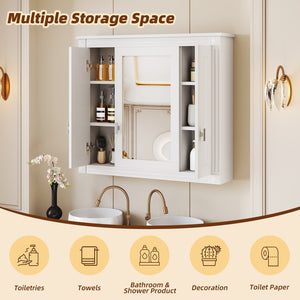 English Elm Bathroom Wall Cabinet with Mirror and 5 Shelves — Wall-Mounted Medicine Cabinet, Modern Storage Solution White N710P252503K