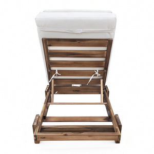 English Elm U_style Solid Acacia Wood Outdoor Lounge Set Adjustable Reclining Poolside Chairs with Headrest Beige WY000483AAA