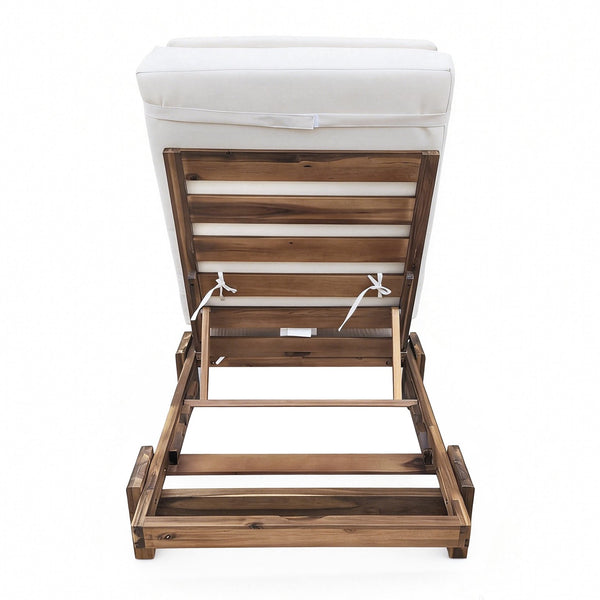 English Elm U_style Solid Acacia Wood Outdoor Lounge Set Adjustable Reclining Poolside Chairs with Headrest Beige WY000483AAA