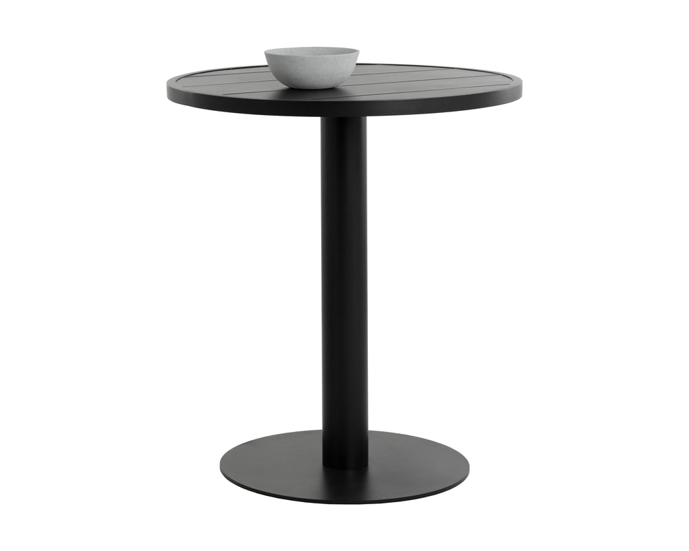 Sunpan Merano Bistro Table - Modern Round Design In Black Powder-coated Aluminium With Slatted Top Black Aluminum 111863