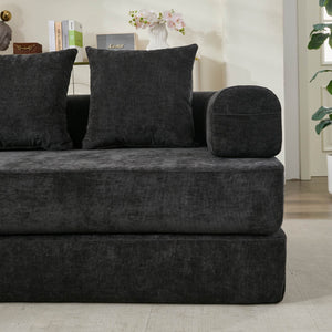 English Elm Comfy Convertible Folding Mattress Couch Sofa Bed with Chenille, Space-Saving Modular Lounge for Studio Black W1143P330250