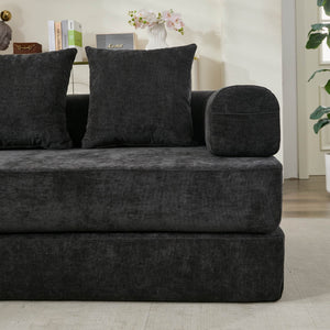 English Elm Comfy Chenille Folding Floor Sofa Bed with Armrest for Studio and Guest Rooms Black W1143P401144