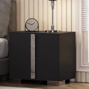 English Elm Modern Two Drawer Nightstand with Slim Metal Legs and Mirrored Bar Handles for Bedroom Black W5271P416540