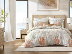 English Elm 3-piece King Cotton Sateen Duvet Set Botanical Herb Print 300tc Terracotta Linen B035P408292