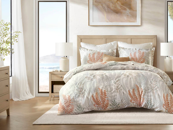 English Elm 3-piece Botanical Cotton Sateen Duvet Set with 300tc Earthy Print and Shell Buttons B035P408291