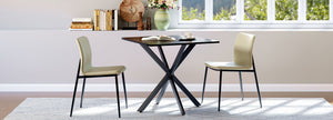 English Elm Rustic Square End Table Steel X Frame Base Wood Grain Top for Living Room or Office Black W1820P404206
