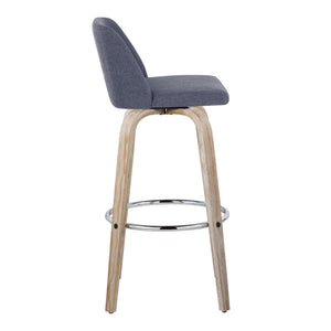English Elm 30" Swivel Barstools Set of 2 Whitewashed Wood Blue Seat Chrome Footrest Bar B202S00678
