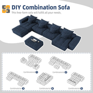 English Elm Modern Oversized Modular Sectional Sofa - Plush Chenille Comfort, 8 Pillows, No Assembly, Blue W1885S00071