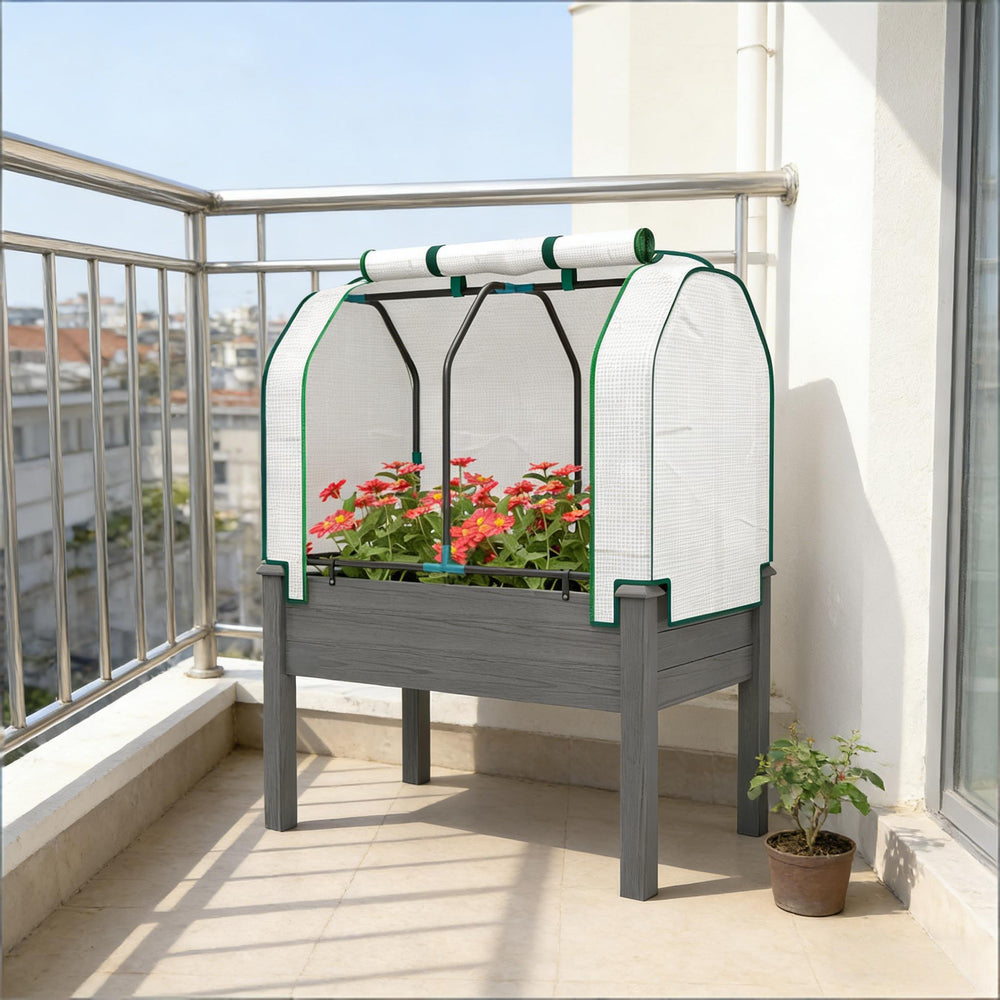 English Elm Raised Metal Garden Bed with Tall Diamond Trellis Powder Coated Outdoor Privacy Planter Dark Gray T3971P459723