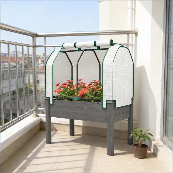 English Elm Raised Metal Garden Bed with Tall Diamond Trellis Powder Coated Outdoor Privacy Planter Dark Gray T3971P459723