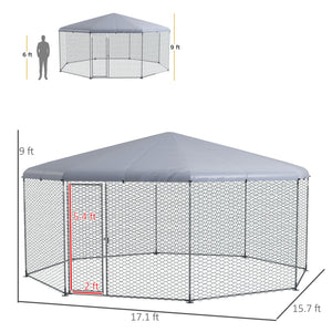 English Elm Pawhut Walk-in Galvanized Steel Poultry Run with Uv Roof Cover for Yard Farm W2225P173775