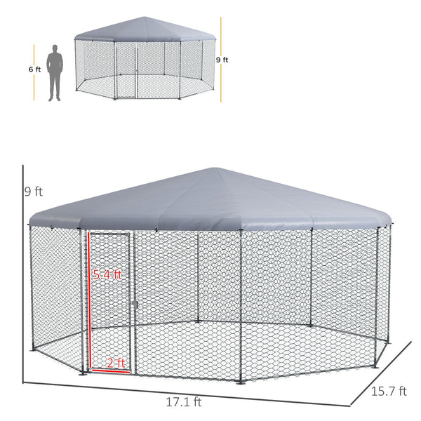 English Elm Pawhut Walk-in Galvanized Steel Poultry Run with Uv Roof Cover for Yard Farm W2225P173775
