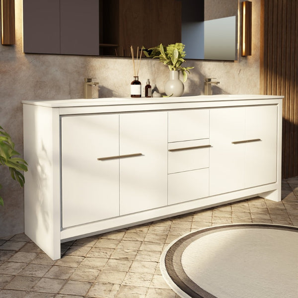 English Elm White Double Bath Vanity 80" W With Cultured Marble Top & Gun Metal Faucet - Stylish Storage Solution B2731P259581-GIGA
