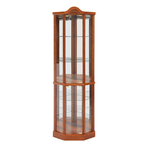 English Elm Lighted Corner Curio Cabinet With Adjustable Glass Shelves And Elegant Oak Finish For Home Or Office W1758P300135