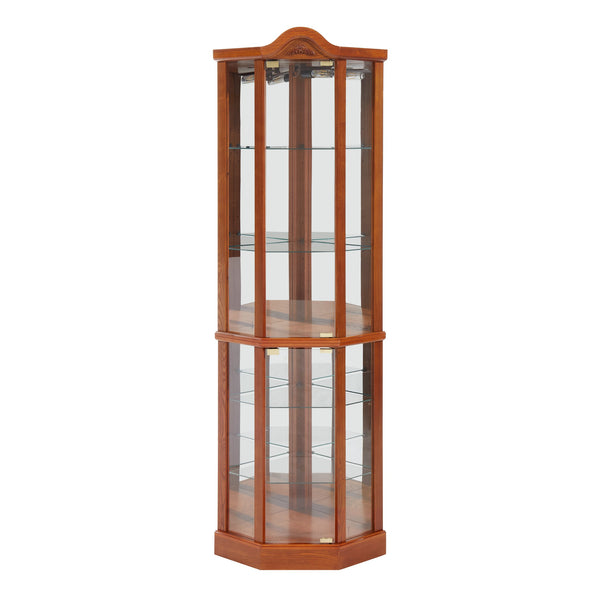 English Elm Lighted Corner Curio Cabinet With Adjustable Glass Shelves And Elegant Oak Finish For Home Or Office W1758P300135