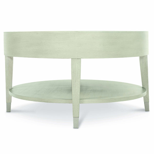 Bernhardt Bernhardt East Hampton Oval Cocktail Table In Cerused Linen Ash, 56" Large Coffee Table With Shelf 395013