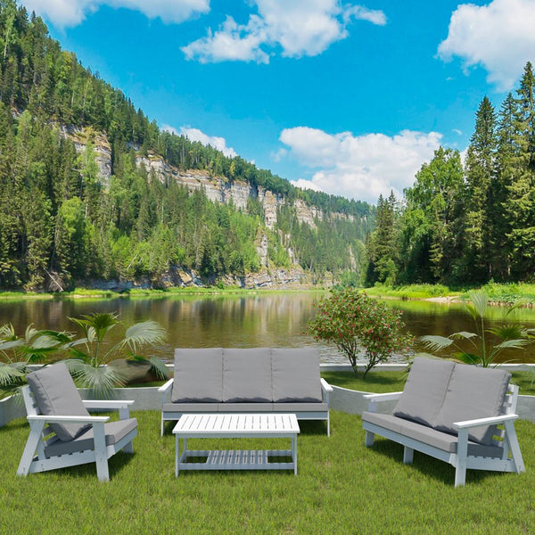 English Elm HIPS Loveseat with Cushions - Durable Weatherproof Outdoor Wood-Grain Sofa for Patio, Porch Comfort White W1209114906