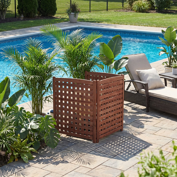 English Elm 3-panel Outdoor Slatted Wood Enclosure Screen for Ac Units Patios and Garden Areas Brown W2640P290517