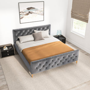 English Elm Ashcroft Furniture - Bailey Dark Grey Velvet King Bed - Luxurious Mid-Century Modern Design With Plush Support & Style! B183S00144