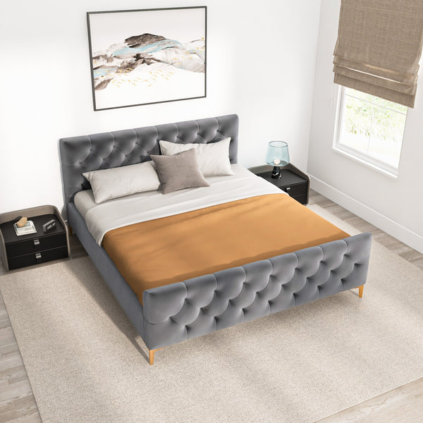 English Elm Ashcroft Furniture - Bailey Dark Grey Velvet King Bed - Luxurious Mid-Century Modern Design With Plush Support & Style! B183S00144
