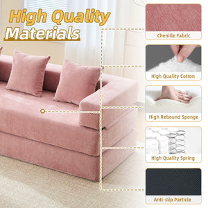 English Elm UNITED Folding Sofa Bed with Removable Cover Zipper, Chenille Memory Foam Sleeper for Small Spaces Pink W1568P293810