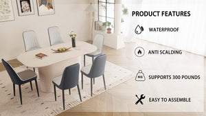 English Elm 63 Medieval Modern Cream Style Dining Table & 6 Pu Chairs Set - Ergonomic Comfort & Durability W2189S00701