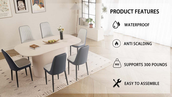English Elm 63 Medieval Modern Cream Style Dining Table & 6 Pu Chairs Set - Ergonomic Comfort & Durability W2189S00701