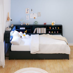 English Elm Corner Twin Daybed With Storage Drawers, Charging Station & Led Light - Stylish Kids' Corner Retreat W3107P334219