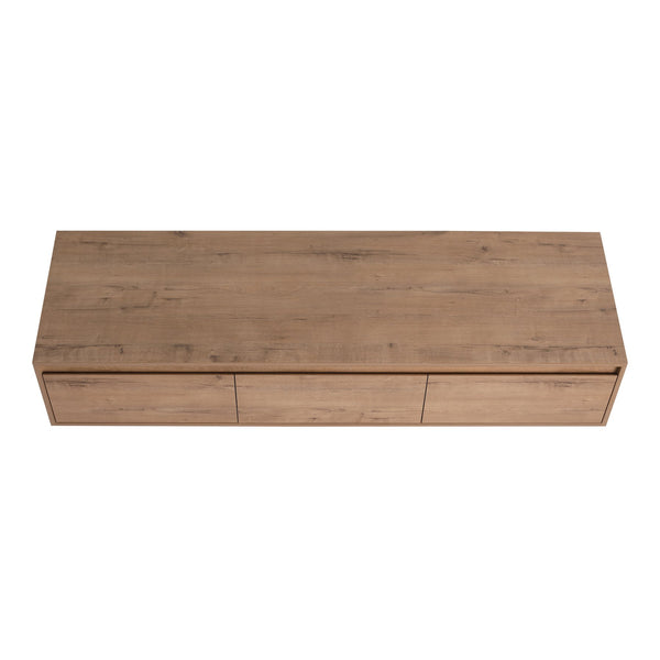 English Elm 60" Wall-Mounted Bathroom Vanity in Imitative Oak with 3 Soft-Close Drawers, Scratch & Water-Resist W999P290398