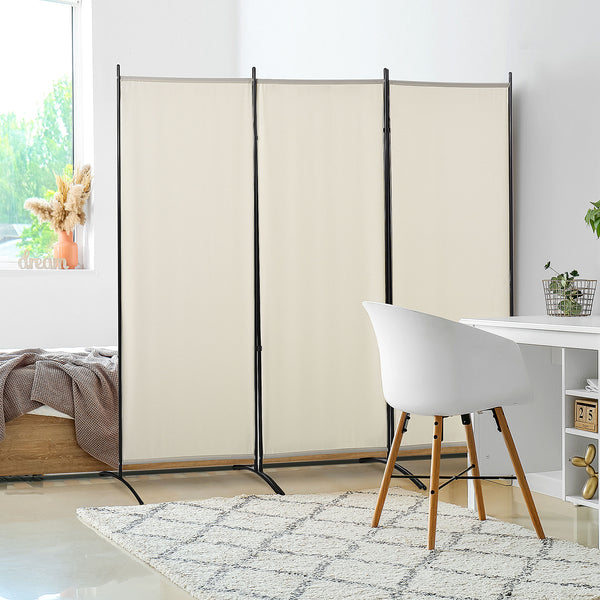 English Elm HOMCOM 6' 3-Panel Room Divider Folding Privacy Screen, Beige Polyester, Metal Frame, Portable Elegant Room Partition 99.5" x 71.75" W2225P173944