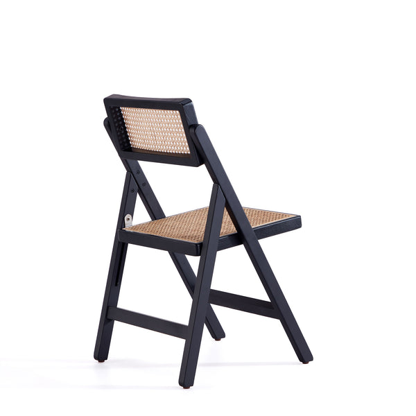English Elm Pullman Wood Folding Chair with Cane Seat, Solid Ash Frame, 275lb Capacity, Space-Saving Design Black+Natural B365P397822
