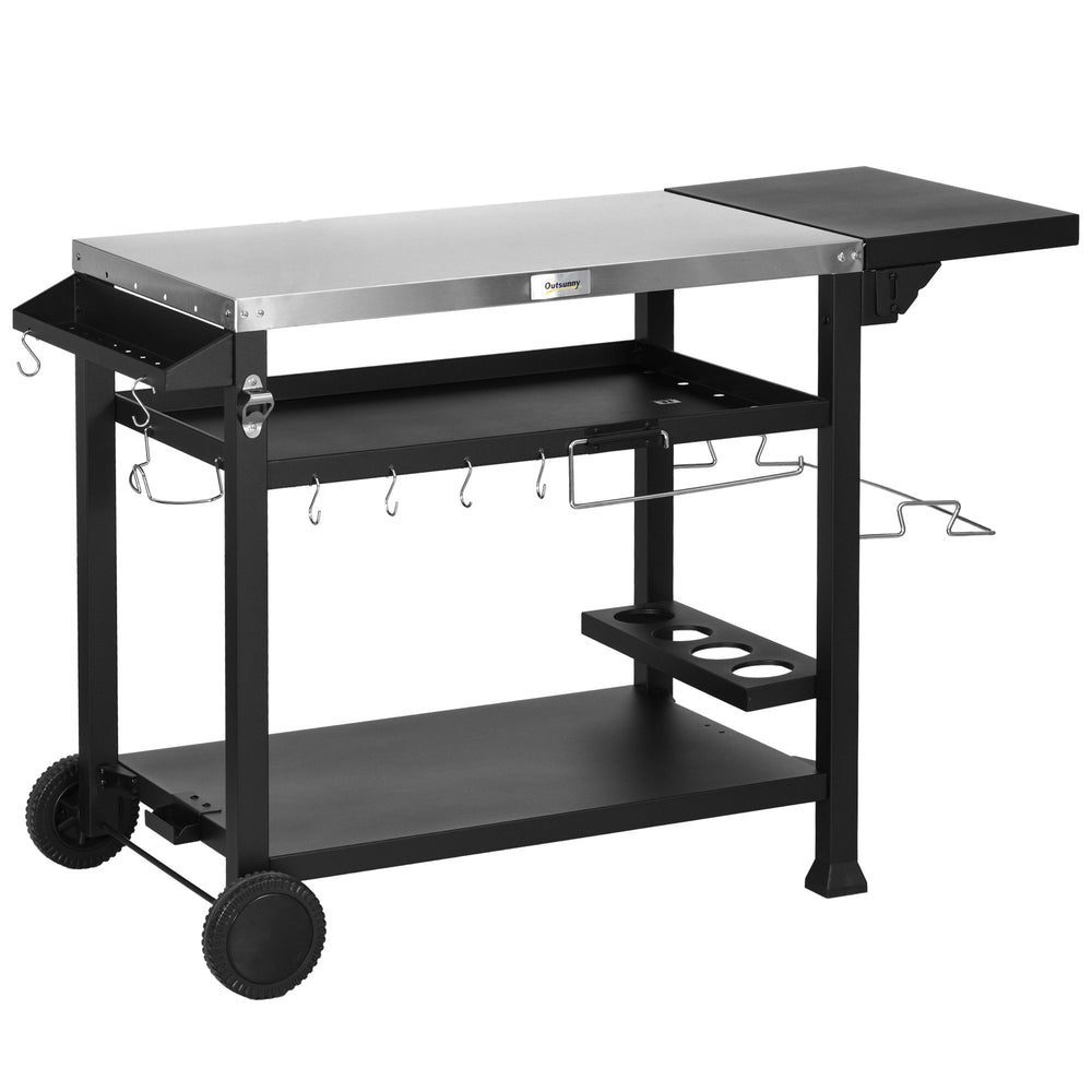 English Elm Outsunny Stainless Steel Outdoor Prep Cart with Folding Side Table and Locking Wheels W2225P174291