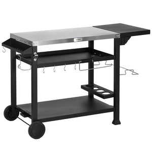 English Elm Outsunny Stainless Steel Outdoor Prep Cart with Folding Side Table and Locking Wheels W2225P174291