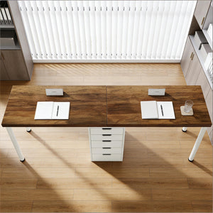 English Elm Computer Desk Two Person Wood Grain Workstation with Drawers for Shared Home Office T3971P453706
