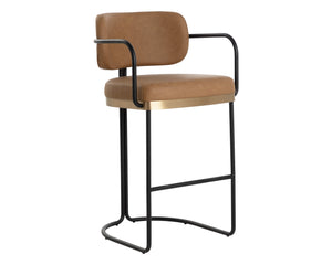 Sunpan Jalen Barstool - Stylish Milliken Cognac With Gold Accents, Perfect For Home Or Commercial Spaces Brown Faux Leather 111701