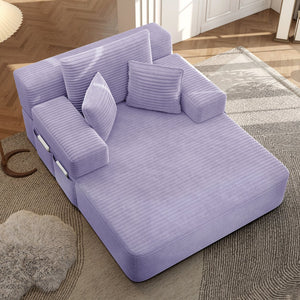 English Elm Luxurious Corduroy Frameless Chaise Sofa Bed with Spring Cushion and Storage Pocket Purple W3219P496264