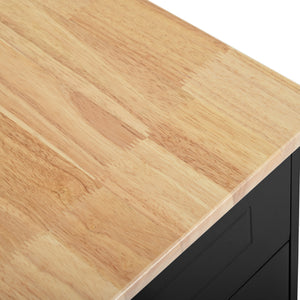 English Elm K&k Rolling Kitchen Island Rubber Wood Top Fluted Cabinet Built-in Charging Station Black N707S221571B