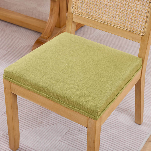 English Elm Farmhouse Rattan Back Dining Chairs Set of 2 with Linen Seat and Hardwood Legs Olive Green W1143P452936